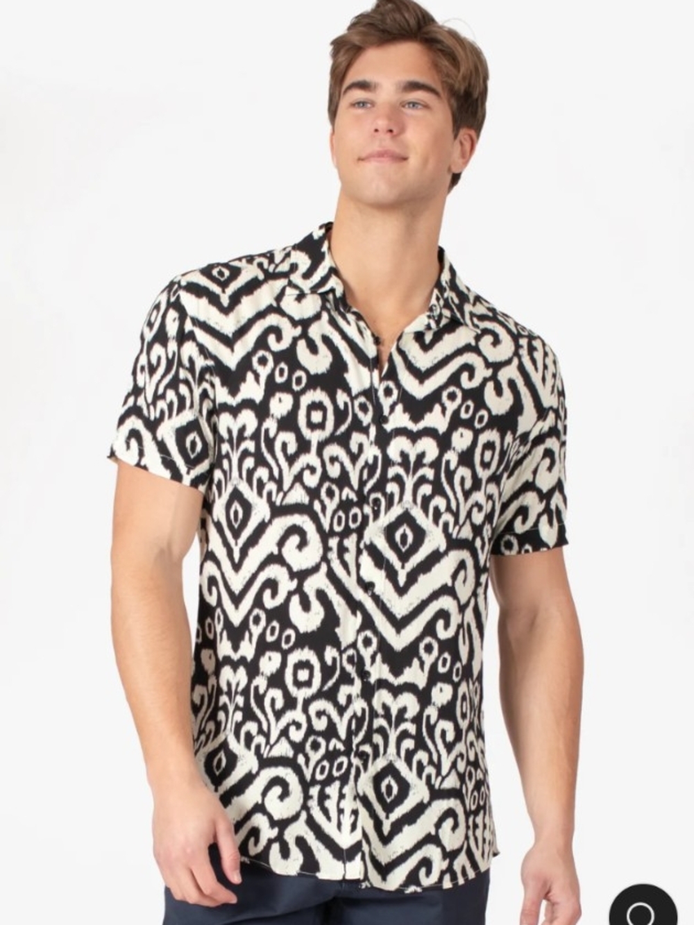 Bespoke Black and White Short-Sleeve Button-Down Shirt